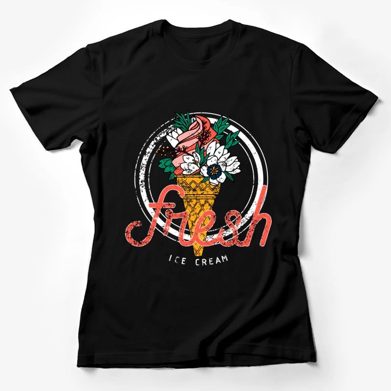 Illustration de cornet de glace avec fleurs Femme T-Shirt
