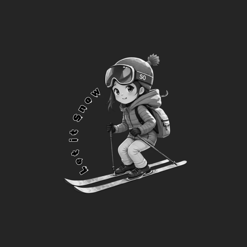 Cute Anime Chibi Character Skiing in Winter Male Pullover Sweatshirt