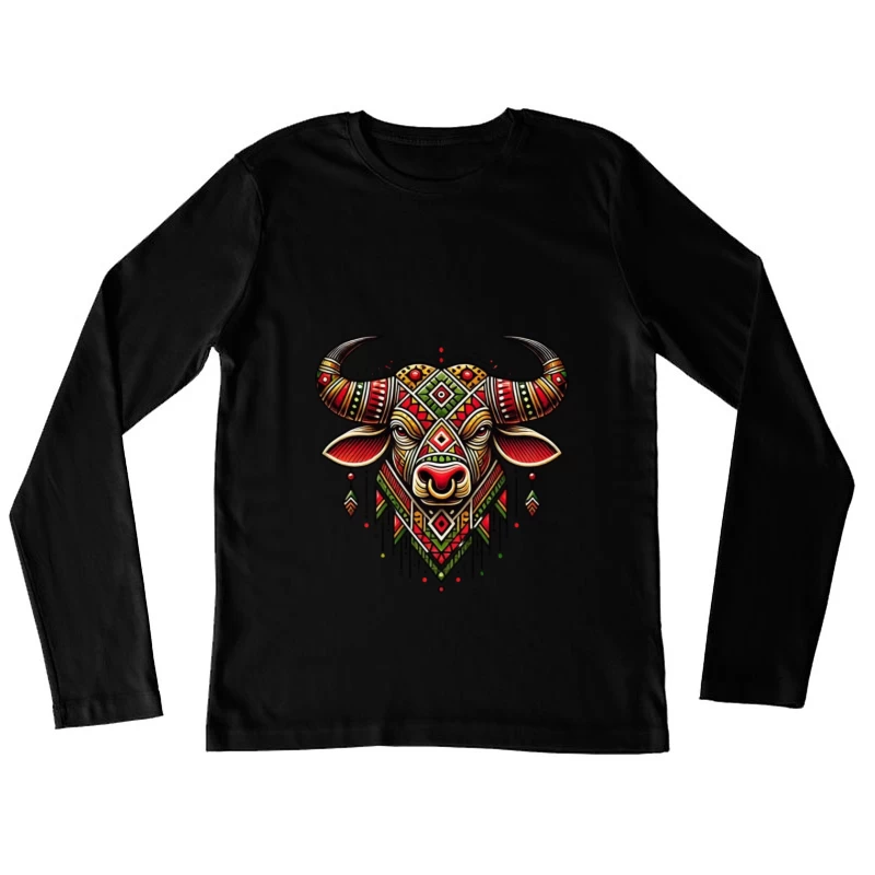 Decorative Bull Artwork Female Long Sleeve T-Shirt
