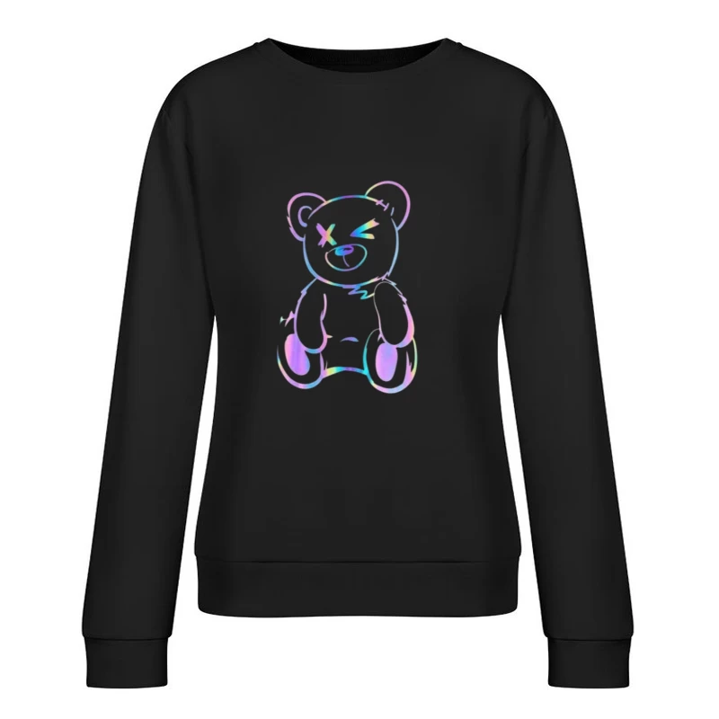 Colorful Cartoon Teddy Bear Illustration Female Pullover Sweatshirt