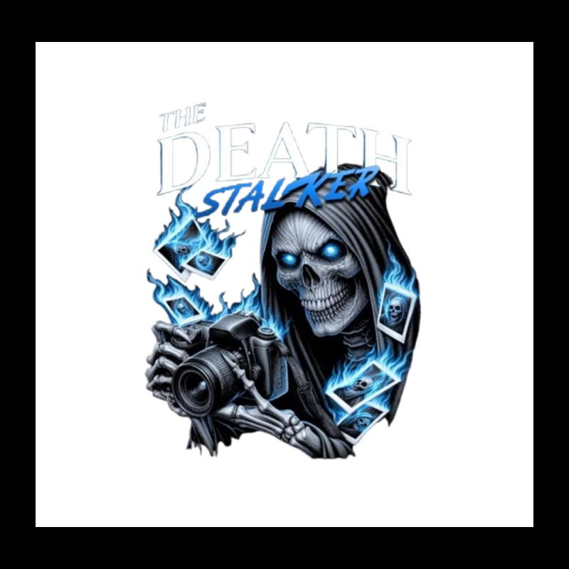 The Death Stalker: Skeletal Photographer with Blue Flames Throw Pillow