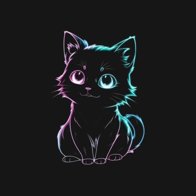 Neon Glow Cute Cat Illustration Male T-Shirt