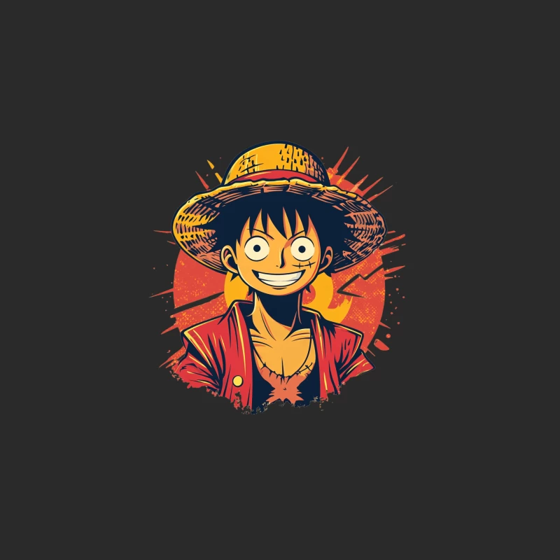Cheerful Anime Character with Straw Hat in One Piece Style Baseball Cap