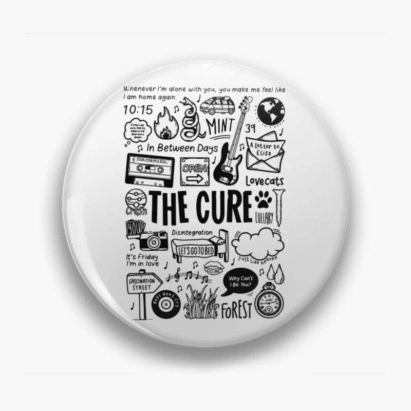 The Cure Band Fan Art Doodle Collection Pin