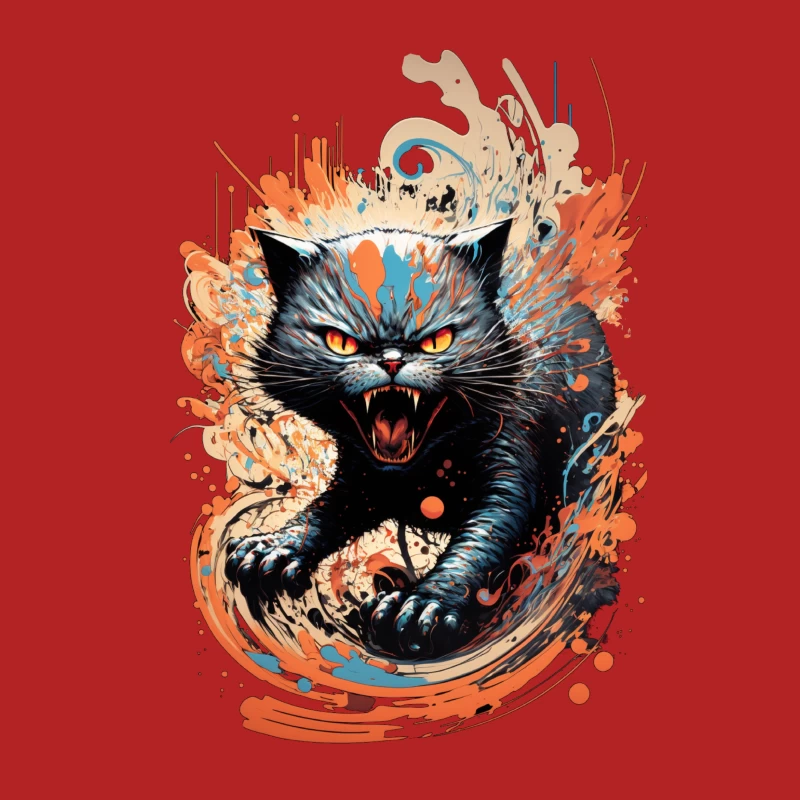 Cat artwork colorful abstract hissing aggressive splatter Female T-Shirt