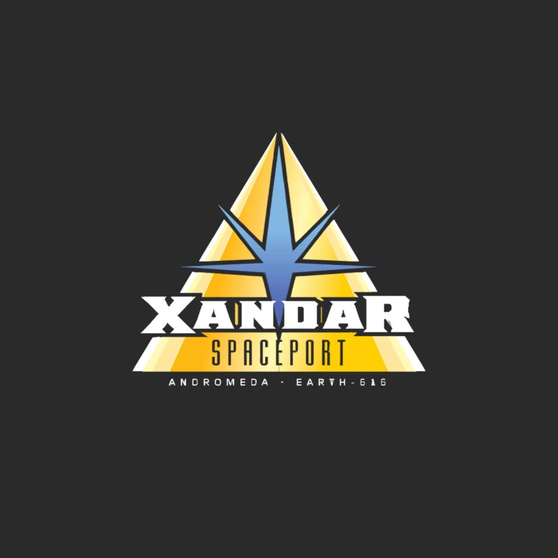 Geometric Spaceport Logo: Futuristic Sci-Fi Design in Yellow and Blue Baseball Cap