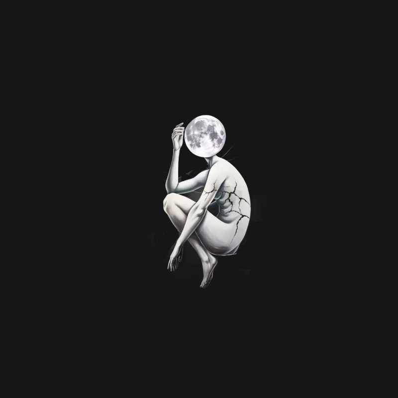 Lunar Embrace: A Surrealist Sculpture's Moonlit Contemplation Desk Mat