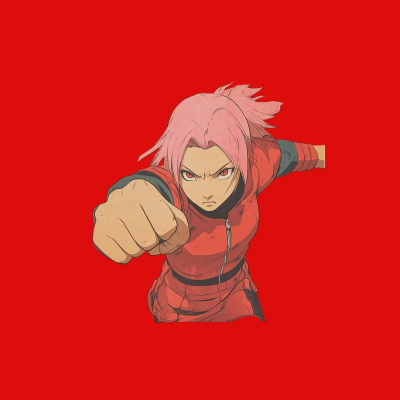 Pink-Haired Anime Fighter in Red Ready for Action Male Tank Top