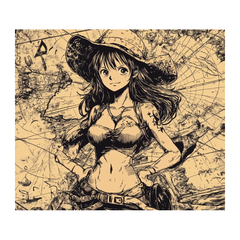 Sketched Pirate Girl in Manga Style Tapestry