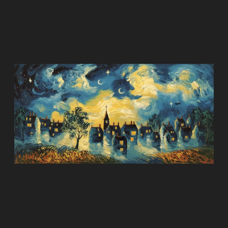 Starry Village Night: An Impressionist Landscape Bucket Hat