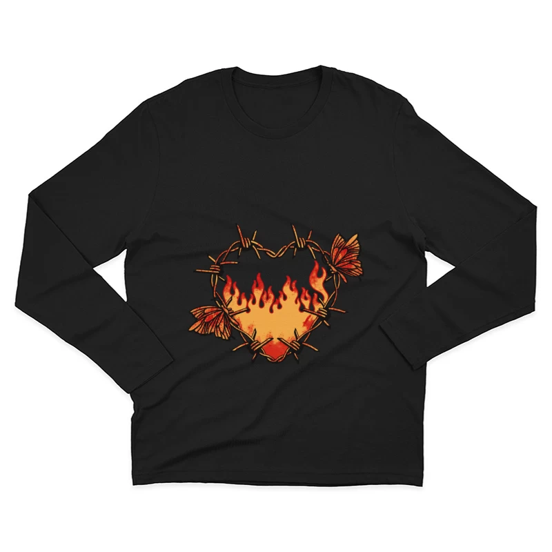 Herz aus Stacheldraht mit Flammen und Schmetterlingen Herren Langarm T-Shirt