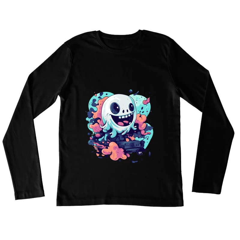 Playful Ghost with Colorful Swirls Gaming Art Female Long Sleeve T-Shirt