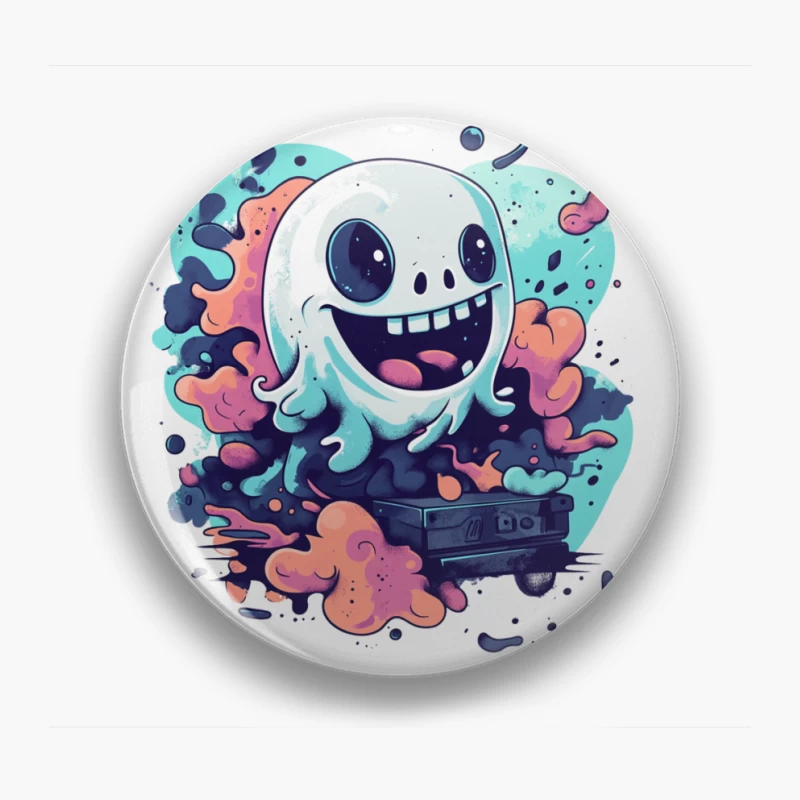 Playful Ghost with Colorful Swirls Gaming Art Pin