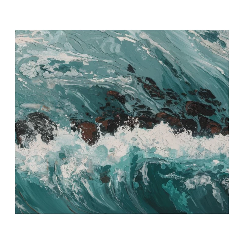 Dynamic Turquoise Ocean Wave: Abstract Acrylic Seascape Tapestry