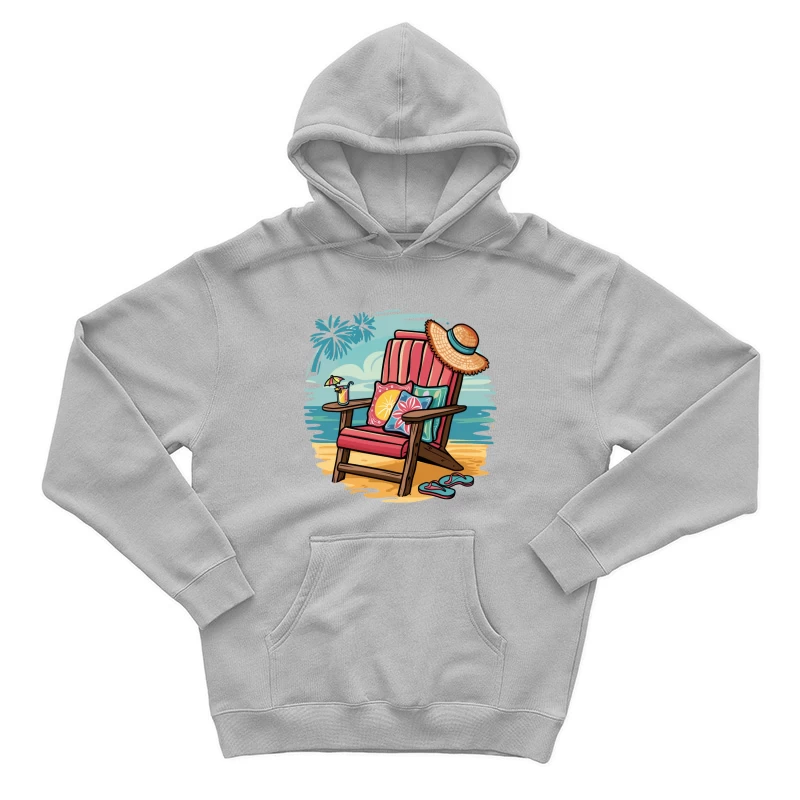 Relaxing Beach Chair Setup with Summer Accessories Male Pullover Hoodie