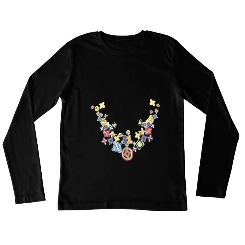 Bunte grafische Halskette Damen Langarm T-Shirt