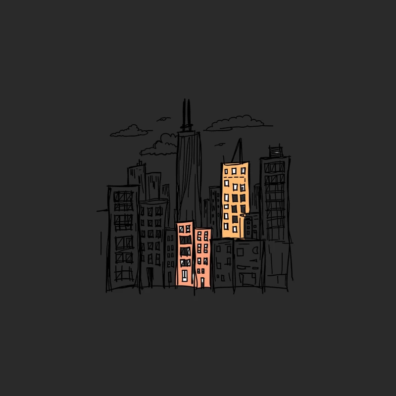 City skyline illustration Baseball Cap
