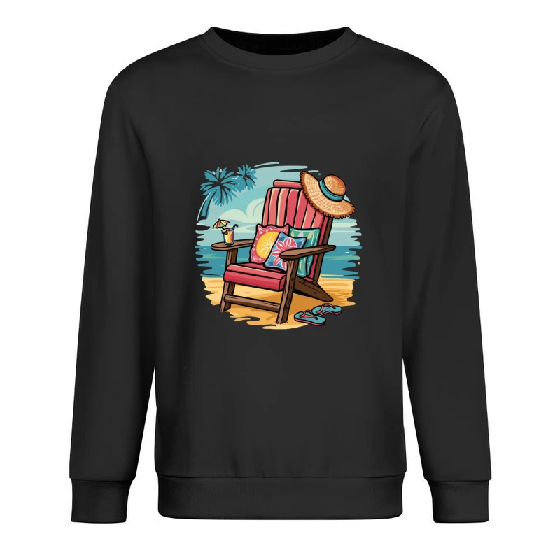 Relaxing Beach Chair Setup with Summer Accessories Male Pullover Sweatshirt