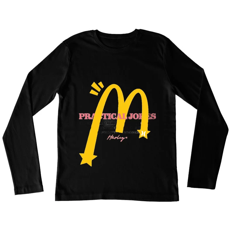 Praktische Streiche Design mit gelbem Stern Damen Langarm T-Shirt