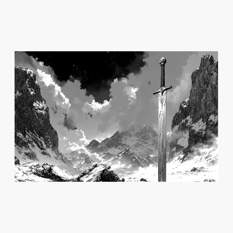 Epic Sword in Snowy Mountain Landscape Travel Mug