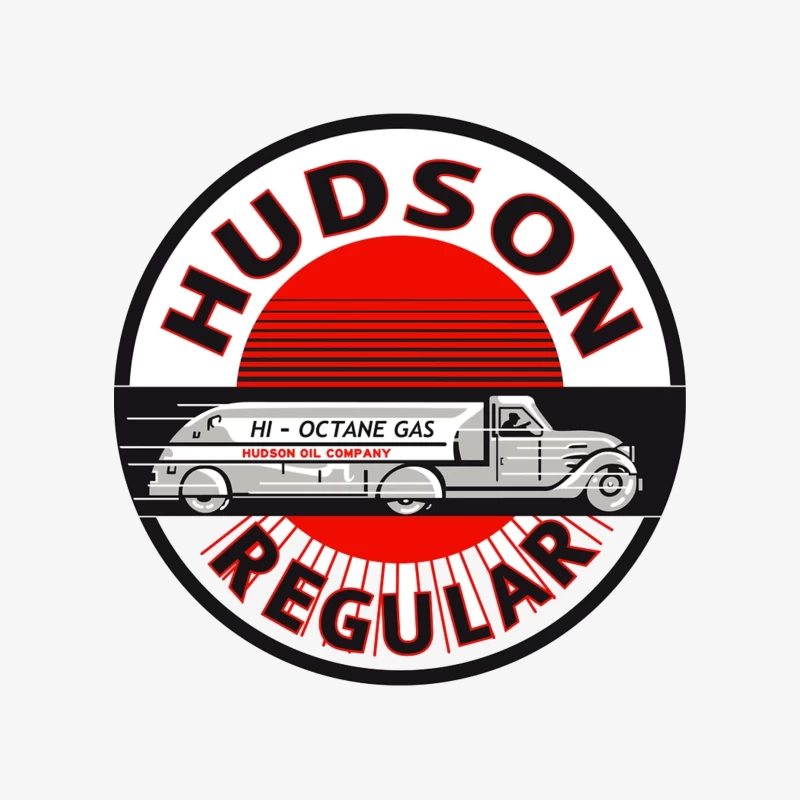 Vintage Hudson Regular Gas Station Logo with Art Deco Fuel Truck Design Male Pullover Sweatshirt