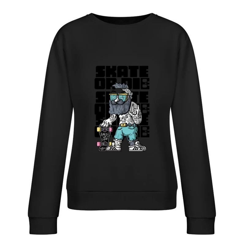 Hipster Skater Cartoon Illustration Damen Pullover Sweatshirt