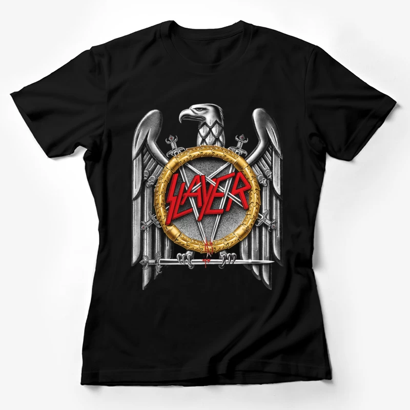 Slayer Metal Band Eagle Emblem with Crossed Swords Female T-Shirt