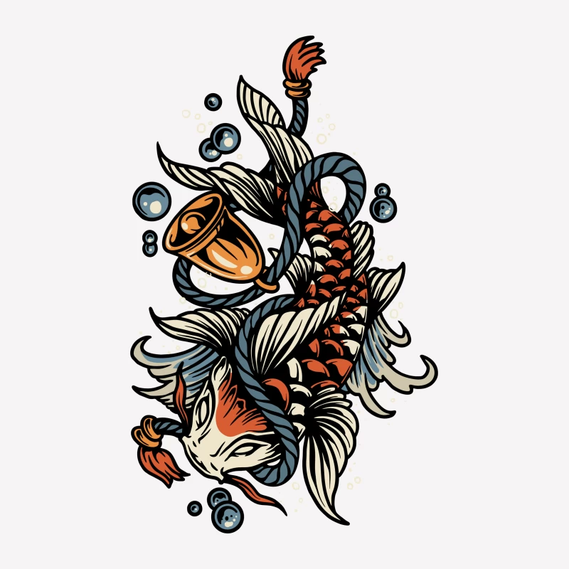 Koi Fish Tattoo Illustration with Bubbles Male T-Shirt