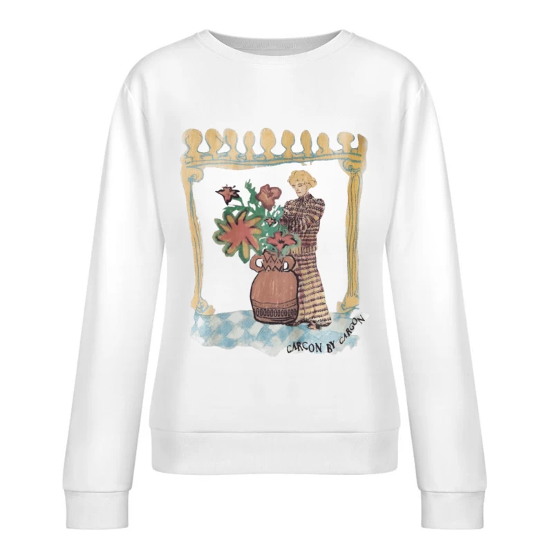 Blumenvase mit Figur in kunstvollem Rahmen Damen Pullover Sweatshirt