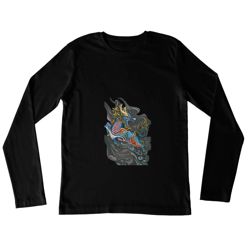Drachenkunstwerk mit bunten Flammen Damen Langarm T-Shirt