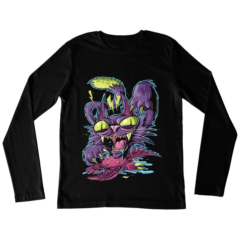 Angry Cartoon Cat Illustration Female Long Sleeve T-Shirt