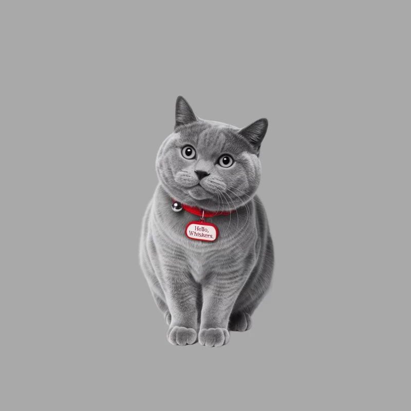 Grey British Shorthair Cat with Red Collar and Name Tag Female Pullover Hoodie