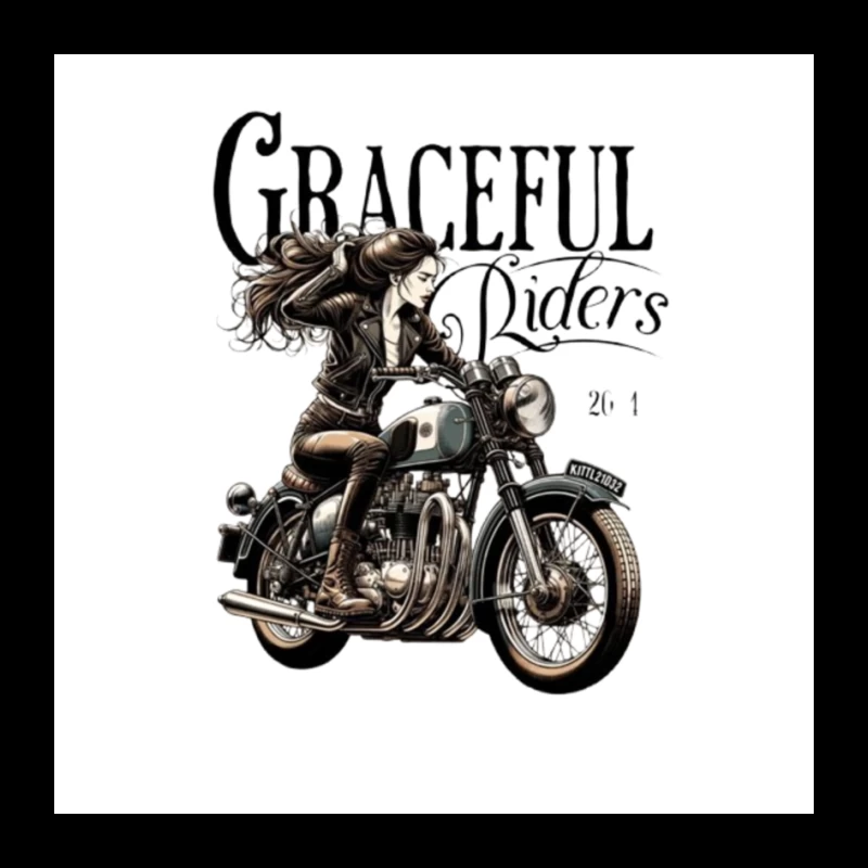 Graceful Riders: Vintage Motorcycle Art with Female Motorcyclist Pin