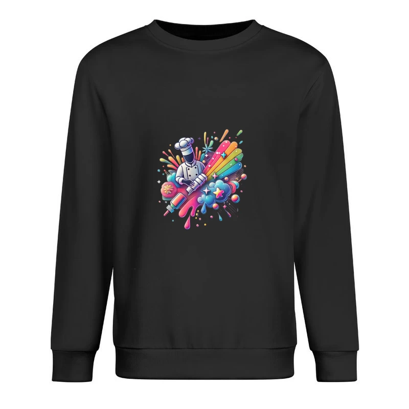 Vibrant Chef's Creative Culinary Rainbow Splash Art Male Pullover Sweatshirt