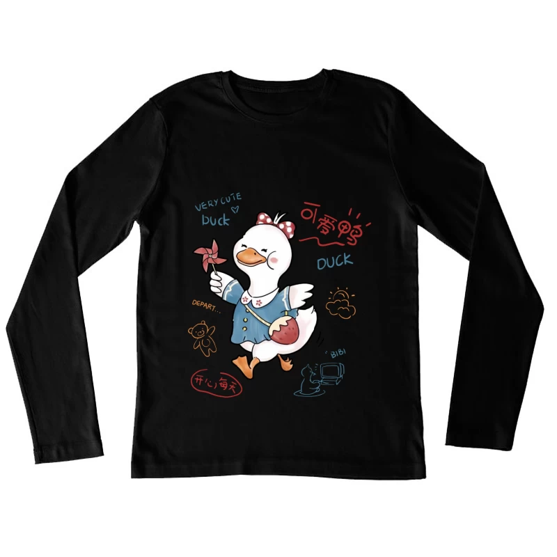 Fröhliche Ente mit Windrad Damen Langarm T-Shirt