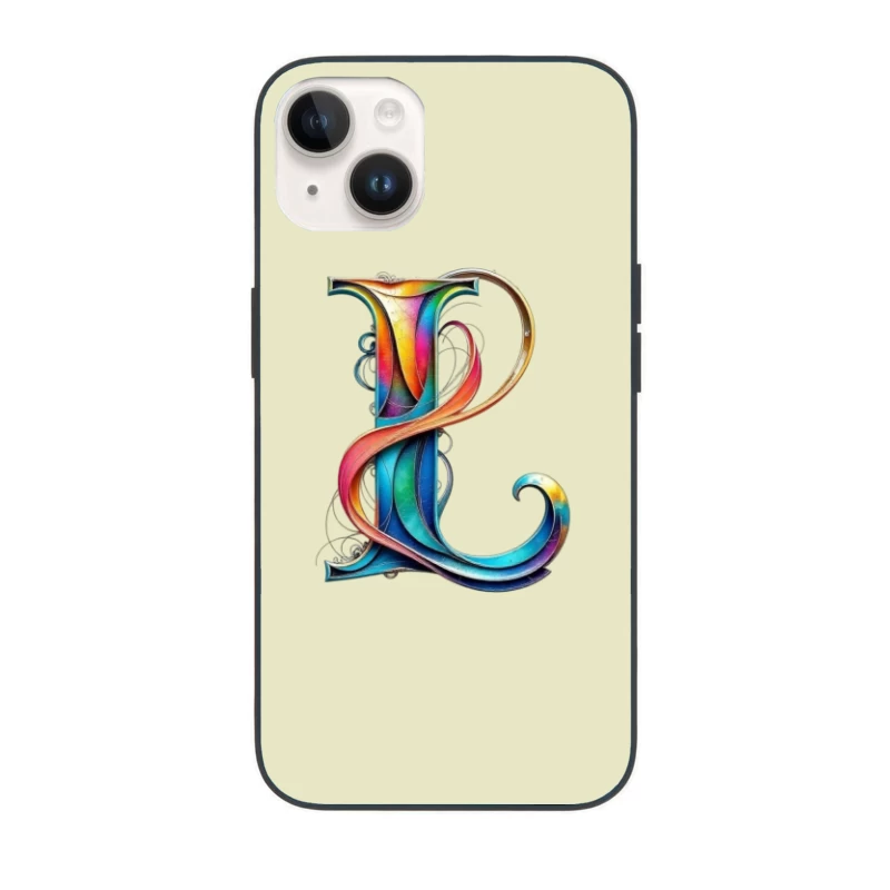 Ornate Rainbow Letter P with Decorative Swirls iPhone Case