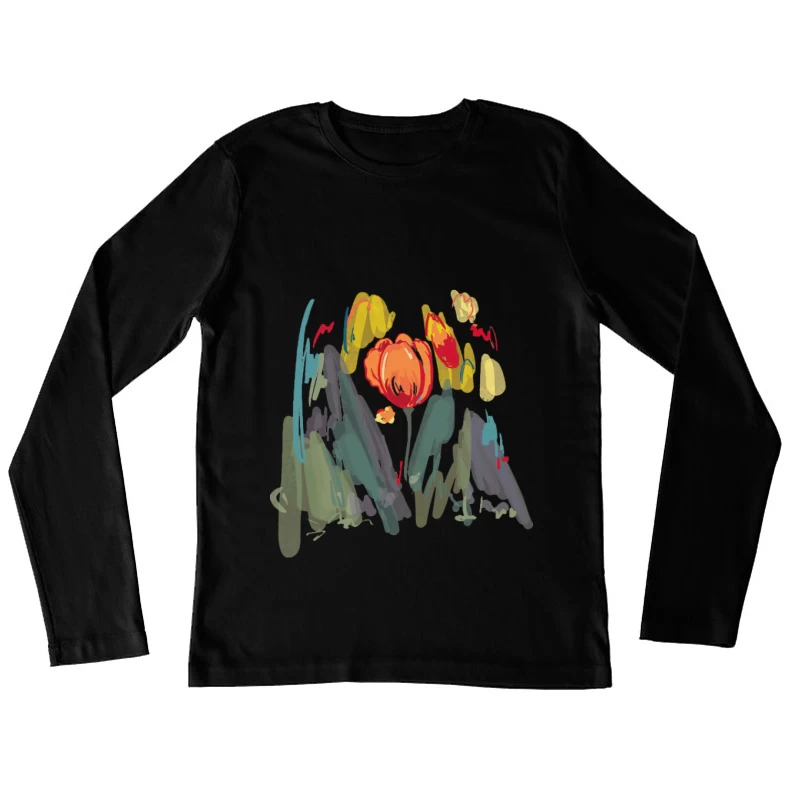Bunte Blumenillustration Damen Langarm T-Shirt
