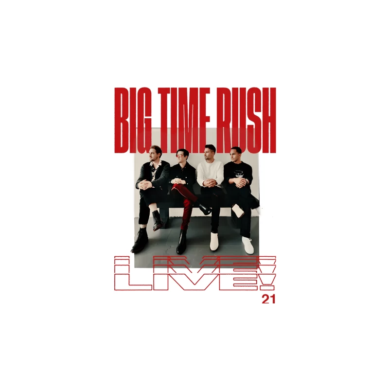 Big Time Rush Band Promotional Photo with Red Typography Design Travel Mug