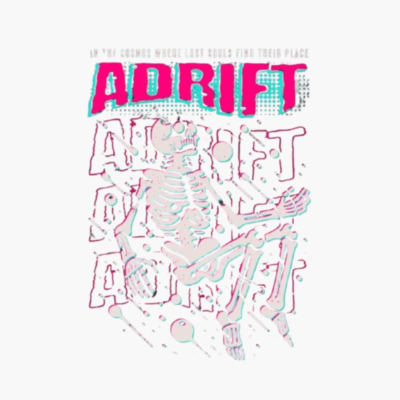 Adrift Skeletal Typography Design in Retro Punk Style Cotton Tote Bag