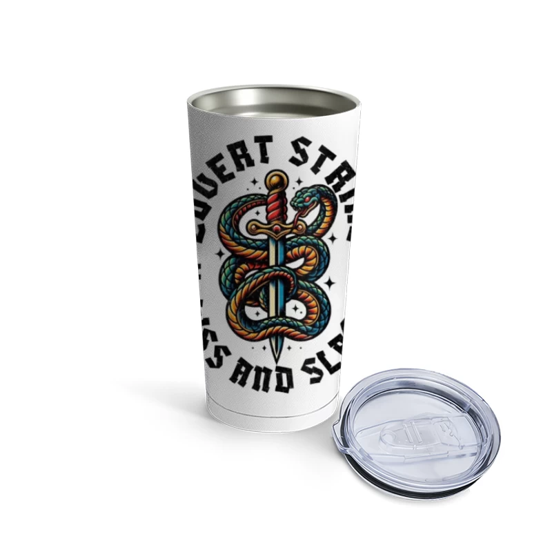 Traditional Snake and Dagger Logo Design - Covert Strike Emblem Travel Mug