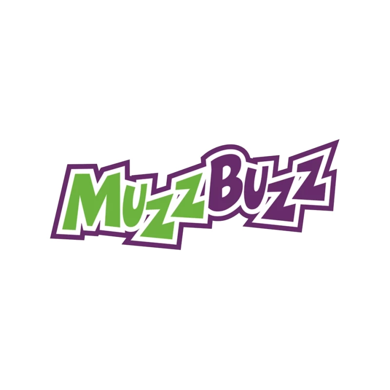 Muzz Buzz Beverage Brand Logo in Green and Purple Pin