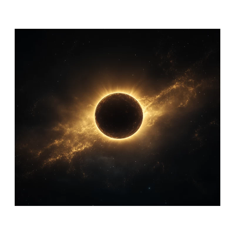 Celestial Wonder: Golden Solar Eclipse in Cosmic Nebula Tapestry