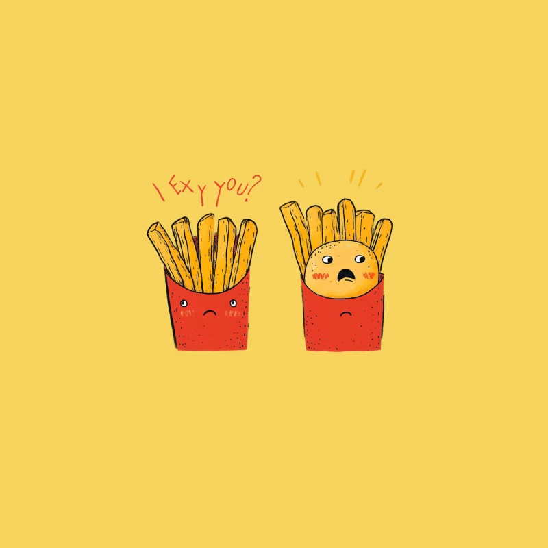 Humorous Cartoon of Anthropomorphic French Fries Making a Pun Bucket Hat