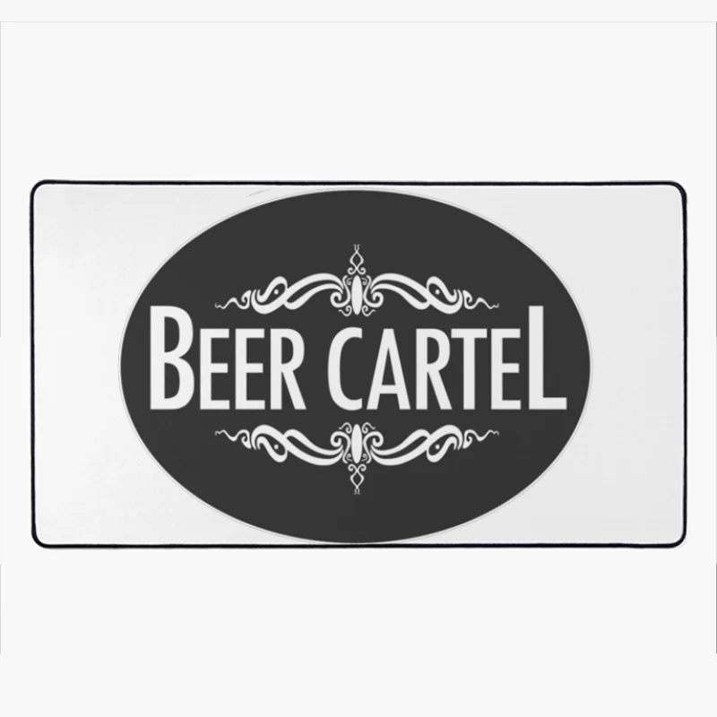 Elegant Black and White Beer Cartel Logo with Ornamental Frame Desk Mat