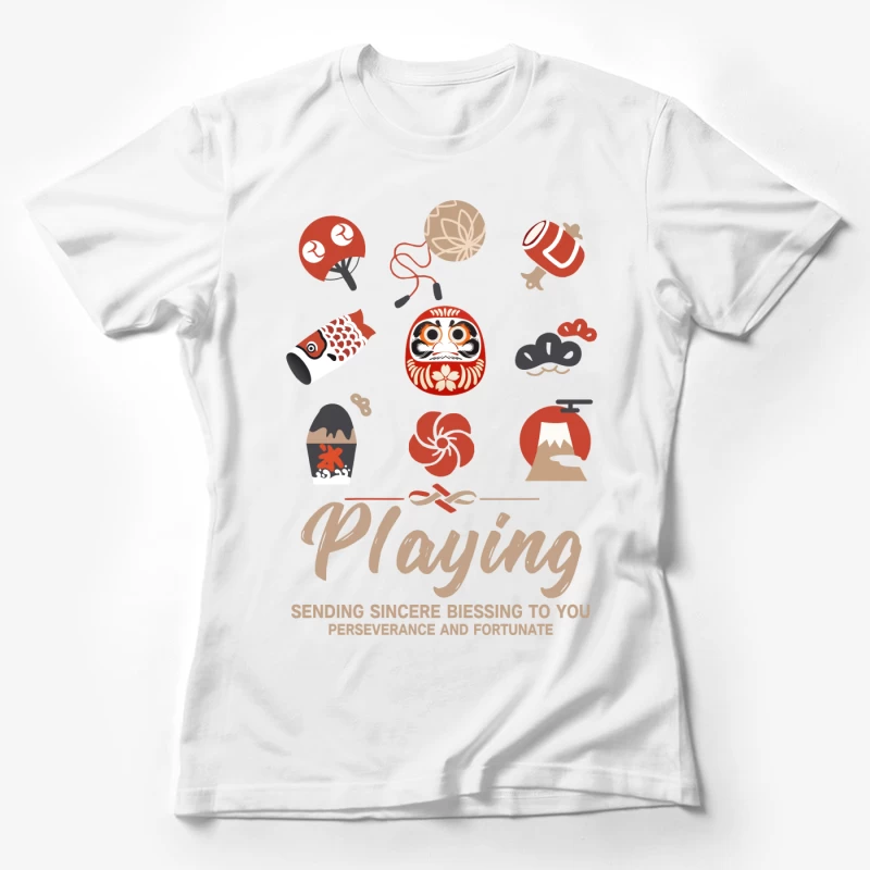 Japanische Glückssymbole und Wünsche Damen T-Shirt