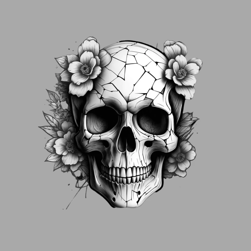 Cracked Skull with Flowers Female Pullover Hoodie