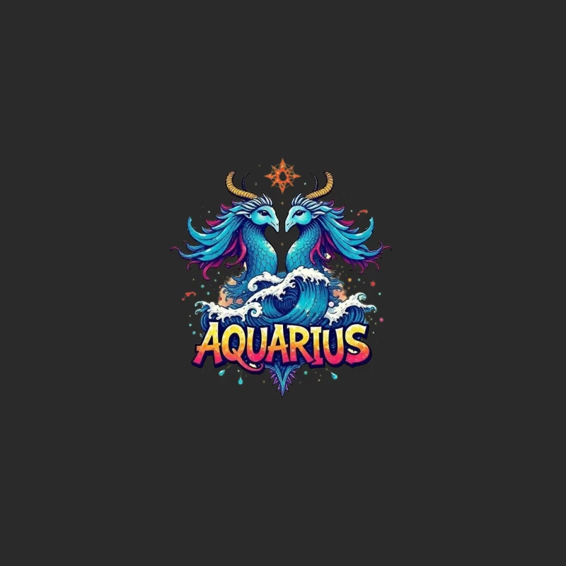 Colorful Aquarius Zodiac Sign with Waves Baseball Cap