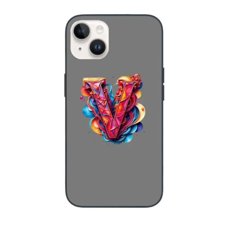 Vibrant Geometric Letter V with Abstract Swirls iPhone Case