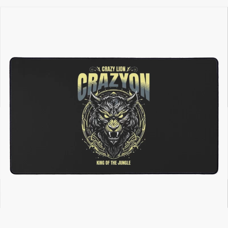 Fierce Tiger Tribal Art with "Crazyon" Typography Design Desk Mat