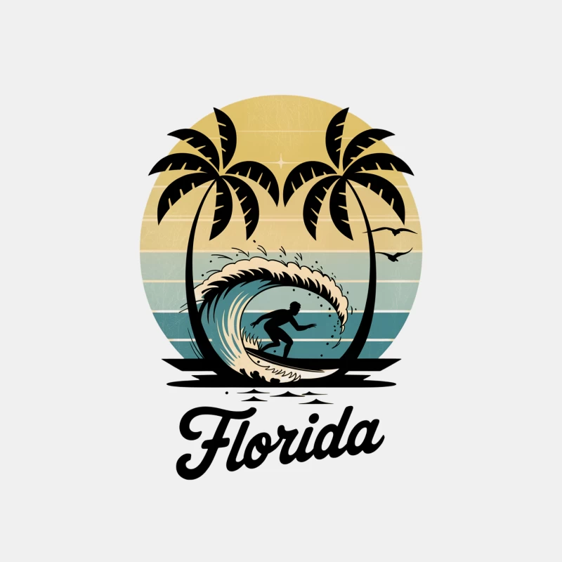 Retro Florida Beach Surfing Scene with Palm Trees at Sunset Male Tank Top